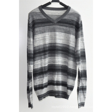 100%Acrylic Men V Neck Striped Pullover Sweater